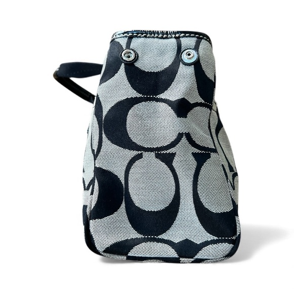 Coach F14877 Signature Black Gray C Jacquard Purse Patent Leather & Dust Bag - Picture 4 of 13